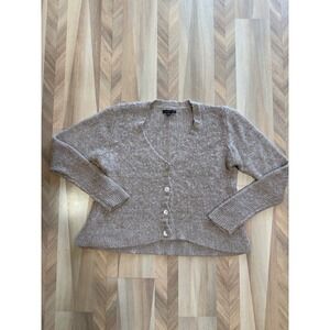 EILEEN FISHER Women Knit V Neck Button Front Cardigan Sweater Beige Size S/P